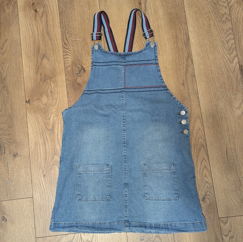 Tommy Hilfiger Girls Denim Blue Jean Overall Dress Striped Straps♥️Size XL (16)